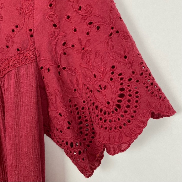 Knox Rose Flutter Sleeve Eyelet Peasant Boho Top Maroon Size Small - Picture 3 of 6